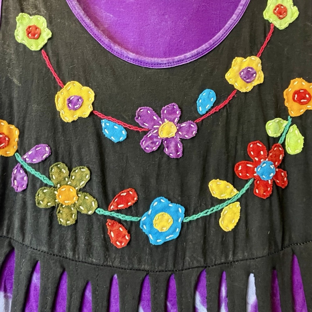 Rising International Women Sz L Dress Razor Cut Floral Embroidery Boho Artsy Y2K - Picture 4 of 8